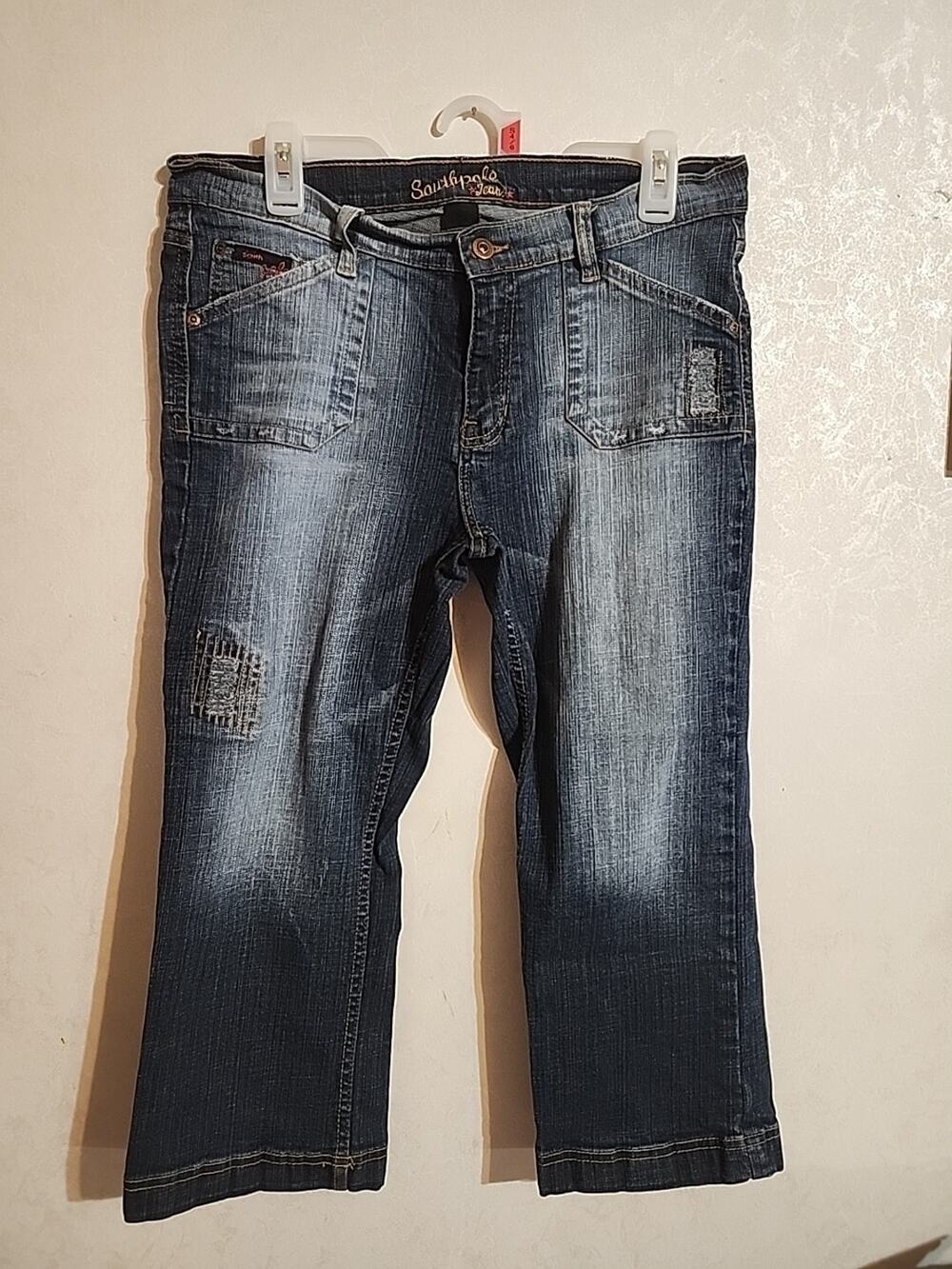 Southpole Denim Jeans Capris sz 13 Embroidered Logo Letter "S" Low Rise